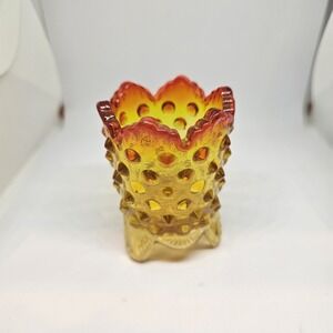 Fenton  Amberina Hobnail OrangeGlass Toothpick Holder Vintage 3" Tall